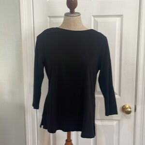 Vintage Harold’s black tunic top 3/4 sleeve side vents women’s size M medium USA